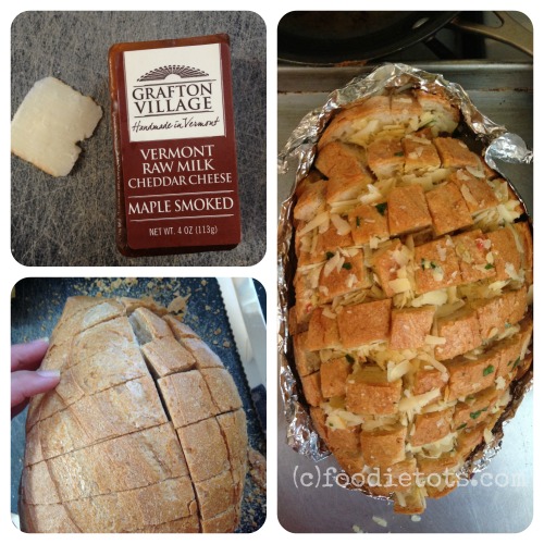 making cheesy bread | maple smoked cheddar | foodietots.com