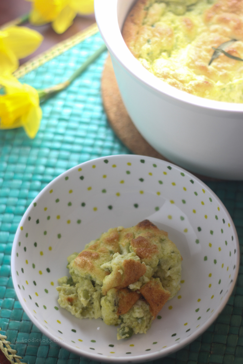 spring pea and goat cheese souffle recipe | foodietots.com