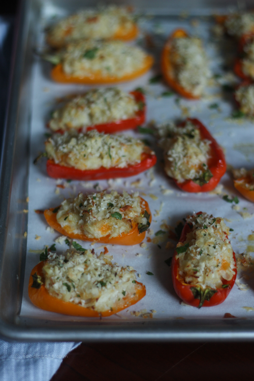 cheesy crab stuffed peppers | foodietots.com